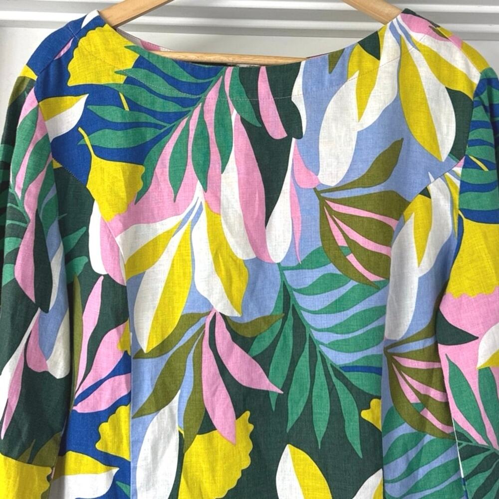Boden Laurie Linen Shift Dress Womens Size 8R Multi Color Plum Blossom Tropical - Picture 8 of 11